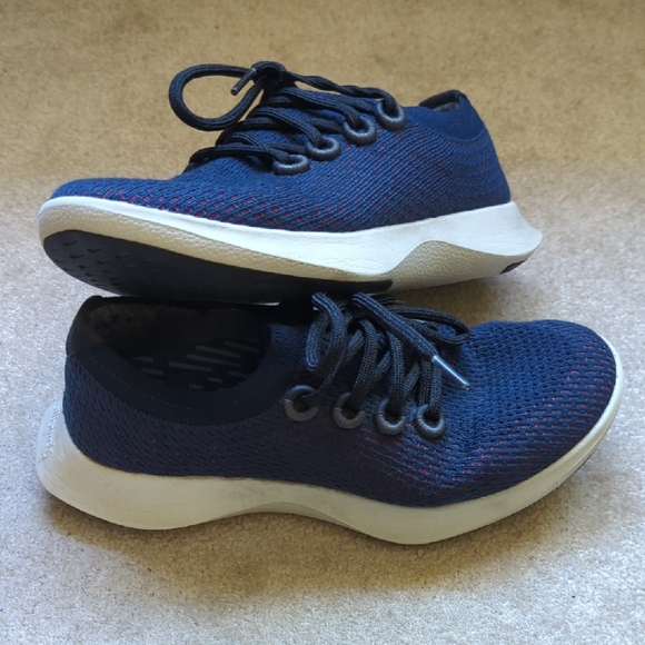 allbirds Shoes - Pp Blue and White Women's Sneakers with Knit Mesh Upper - Puukeko Size 8
